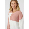 White-Pink - Side - Mantaray Womens-Ladies Patchwork Cotton V Neck Sweater