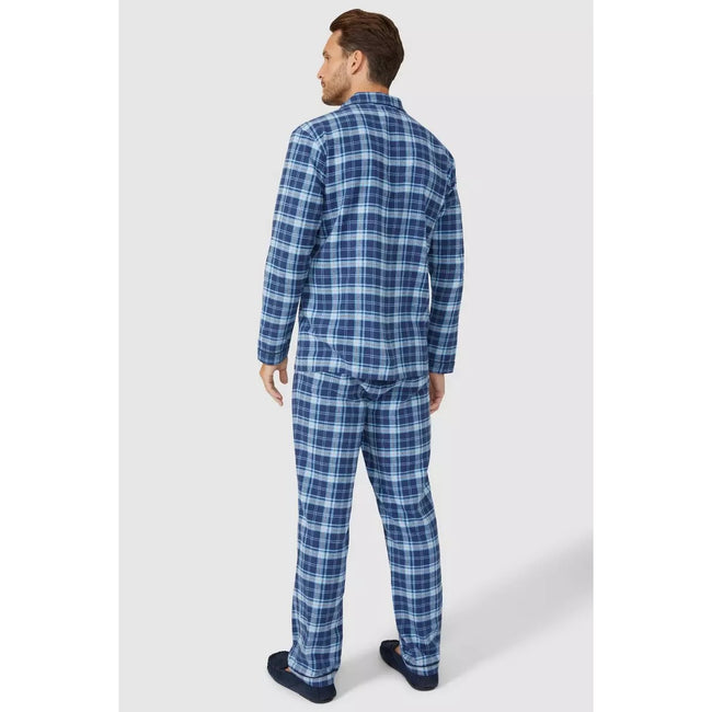 Blue - Back - Debenhams Mens Easy Checked Woven Long Pyjama Set
