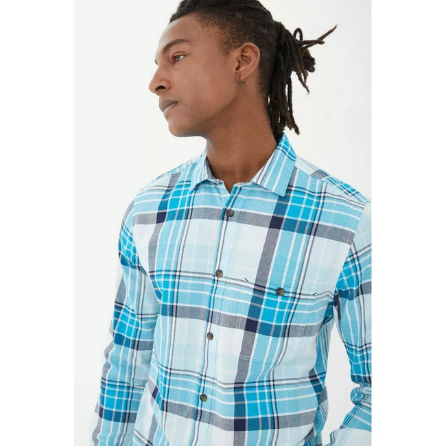 Aqua Blue - Side - Mantaray Mens Checked Long-Sleeved Shirt