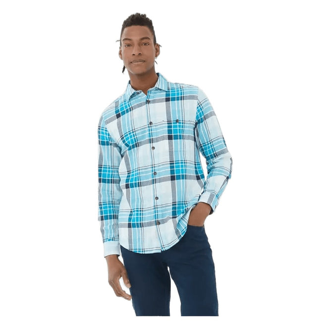 Aqua Blue - Front - Mantaray Mens Checked Long-Sleeved Shirt
