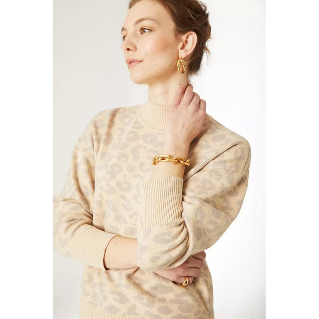 Neutral - Side - Principles Womens-Ladies Leopard Jacquard Turtle Neck Sweater