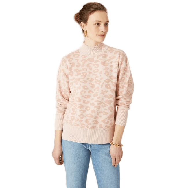 Blush - Front - Principles Womens-Ladies Leopard Jacquard Turtle Neck Sweater