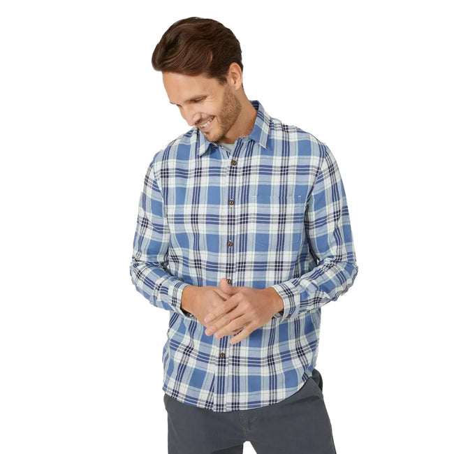 Light Blue - Front - Mantaray Mens Checked Twill Shirt