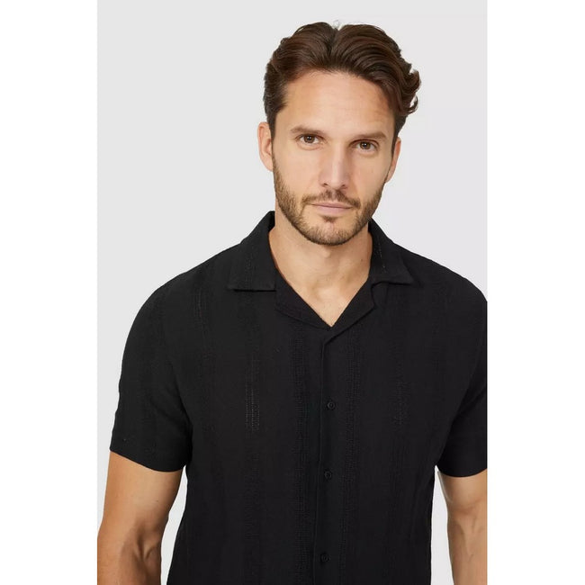 Navy - Side - Mantaray Mens Stripe Textured Shirt