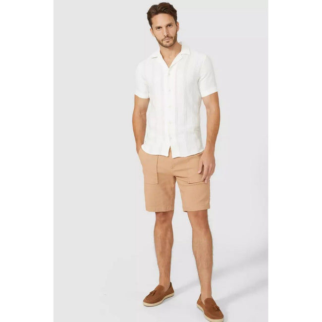 White - Pack Shot - Mantaray Mens Stripe Textured Shirt