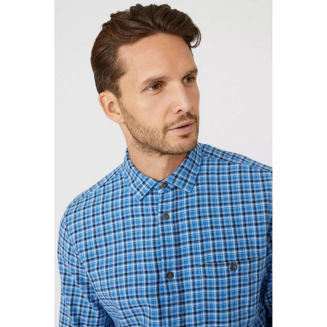 Mid Blue - Side - Mantaray Mens Dupplin Checked Shirt
