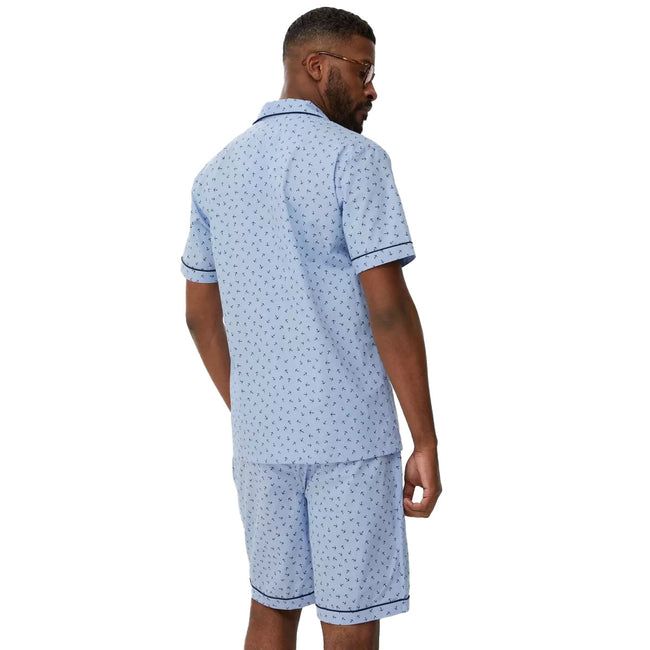 Blue - Back - Debenhams Mens Conversational Printed Woven Short Pyjama Set
