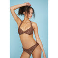 Brown-Gold - Front - Debenhams Womens-Ladies Spotted Twisted Bikini Top