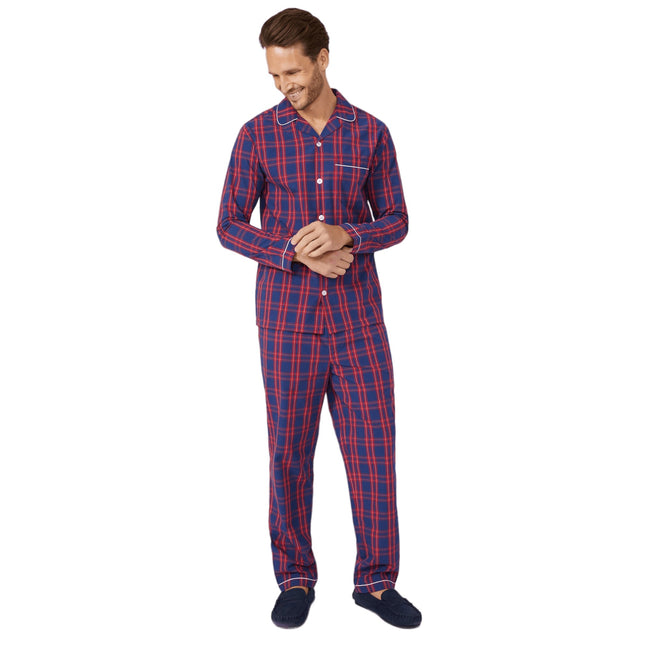 Red - Front - Debenhams Mens Bold Checked Poplin Long Pyjama Set