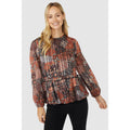 Orange - Front - Mantaray Womens-Ladies Patchwork Gathered Waist Top