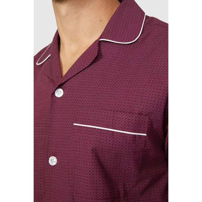 Burgundy - Side - Debenhams Mens Printed Woven Pajama Set