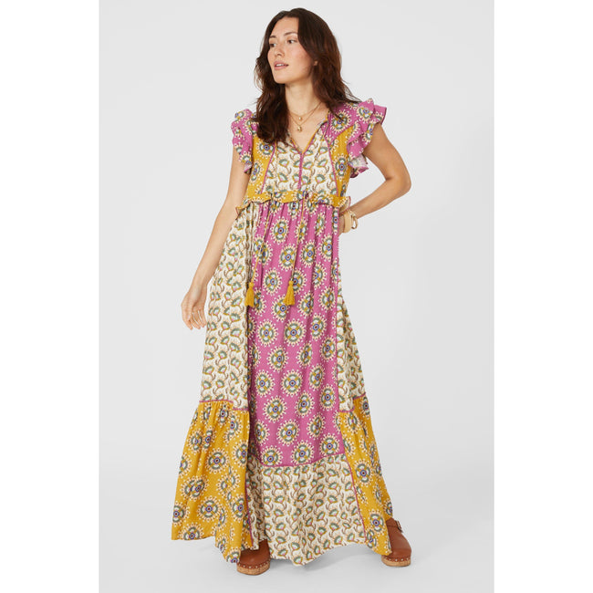 Off White - Front - Mantaray Womens-Ladies Patchwork Frill Dress