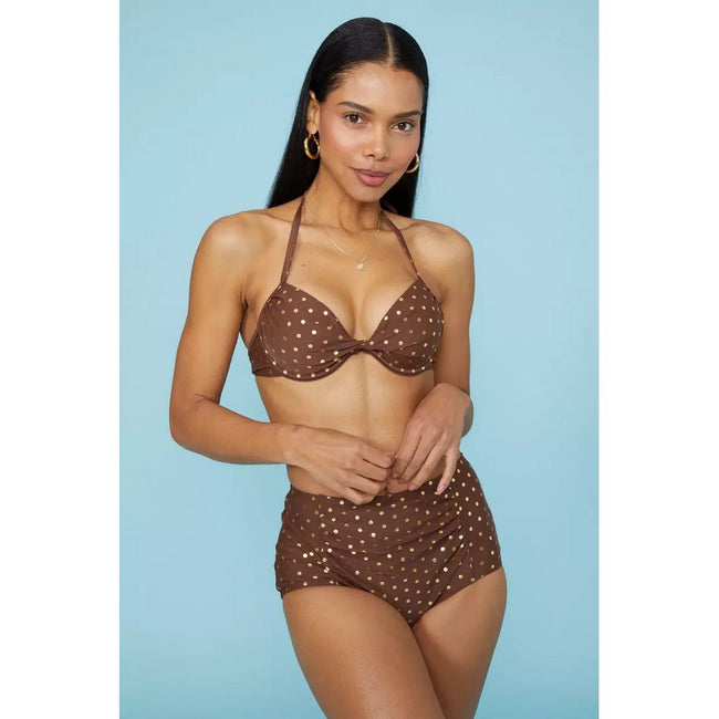 Brown - Side - Debenhams Womens-Ladies Spotted Underwired Bikini Top
