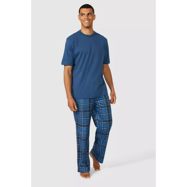 Blue - Side - Debenhams Mens Marl Checked Lounge Pants