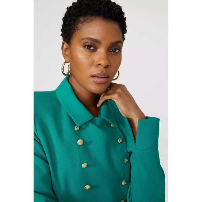 Green - Side - Principles Womens-Ladies Military Double-Breasted Blazer