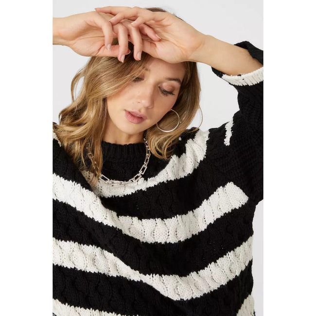 Black-White - Side - Principles Womens-Ladies Stripe Knitted Sweater