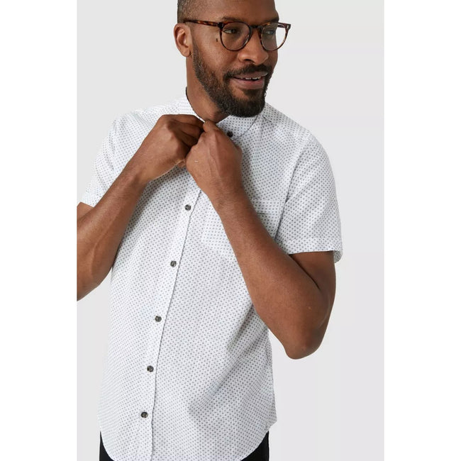 White - Side - Maine Mens Leaf Print Textured Shirt