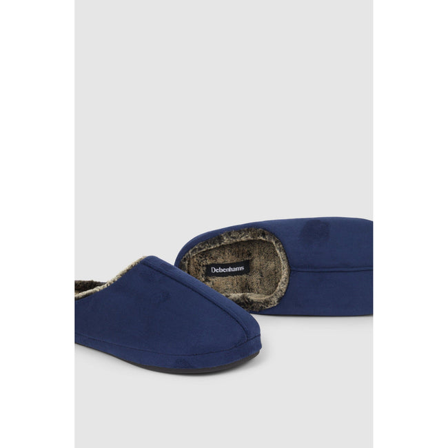 Navy - Side - Debenhams Mens Microsuede Slippers