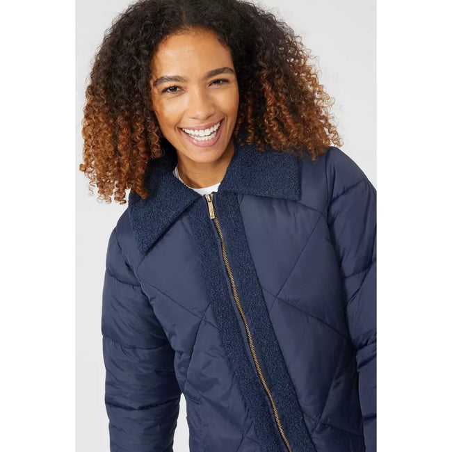 Navy - Side - Maine Womens-Ladies Quilted Borg Trim Jacket