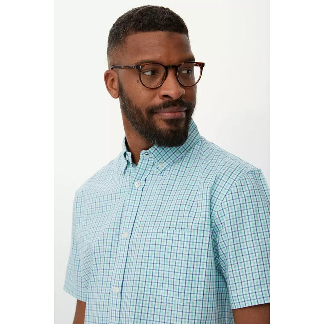Turquoise - Side - Maine Mens Mini Check Overshirt