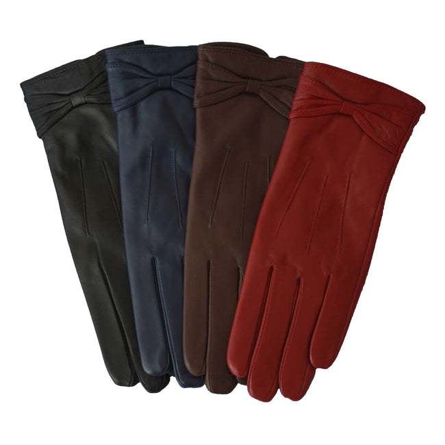 Black - Back - Eastern Counties Leather Womens-Ladies Ruched Bow Gloves