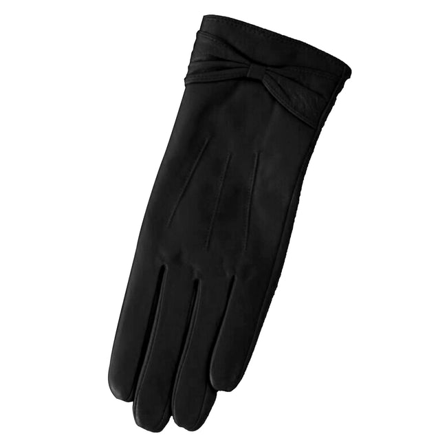 Black - Front - Eastern Counties Leather Womens-Ladies Ruched Bow Gloves