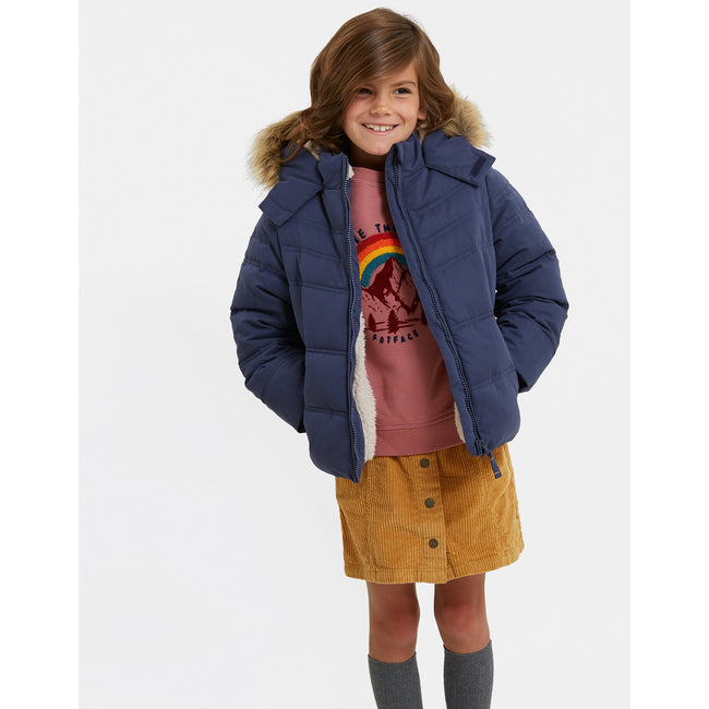 Navy - Side - FatFace Childrens Girls Ella Coat