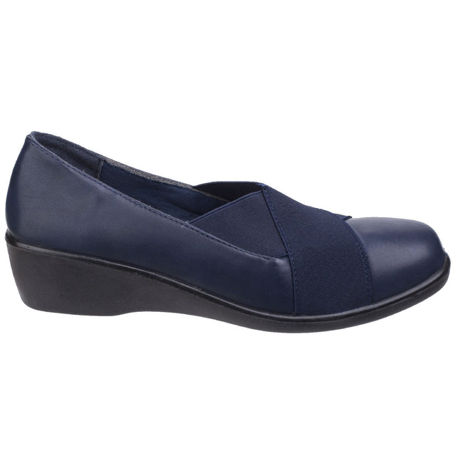Navy - Pack Shot - Fleet & Foster Womens-Ladies Limba Elasticated Wedge Shoes