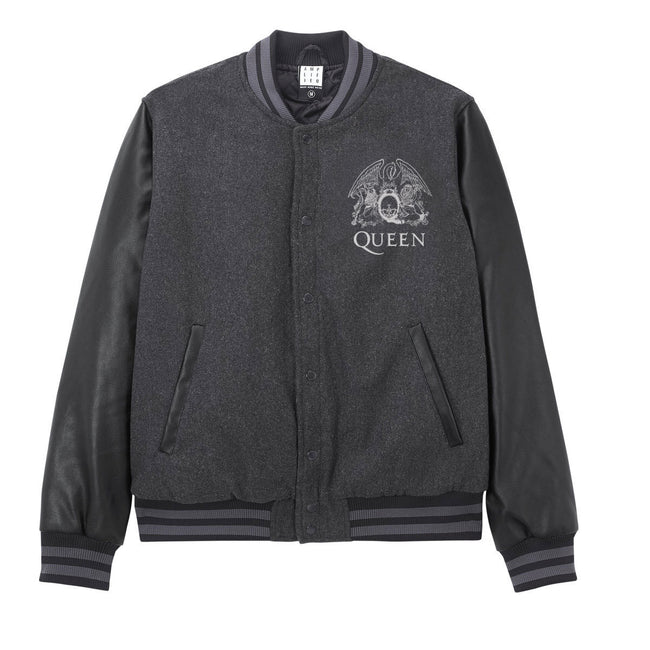 Charcoal-Black - Front - Amplified Mens Queen Varsity Jacket