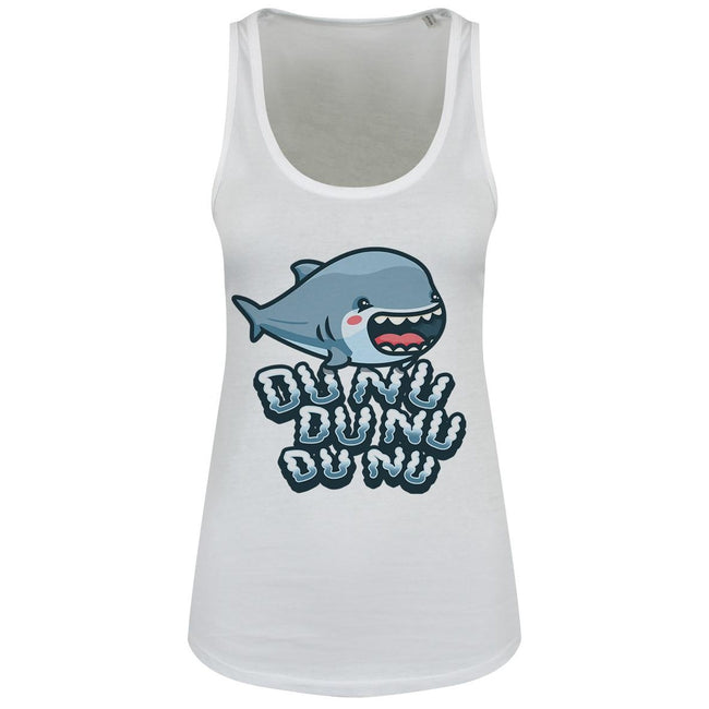 White - Front - Grindstore Womens-Ladies Cute Shark Attack Floaty Tank