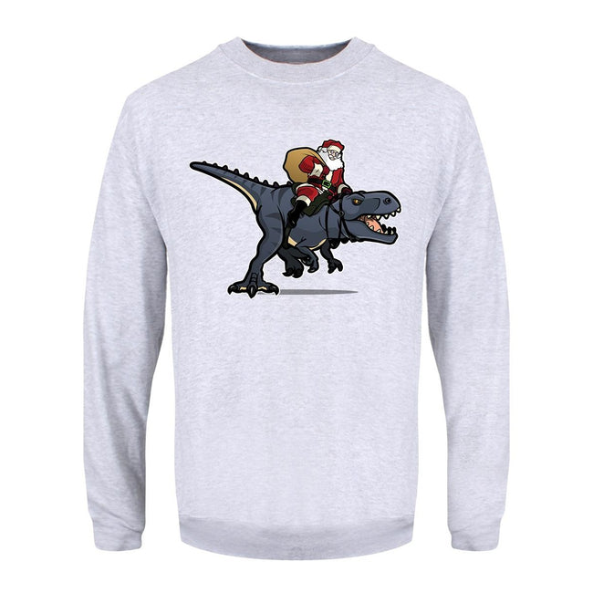 Grey - Front - Grindstore Mens Santa-Saurus Christmas Sweater