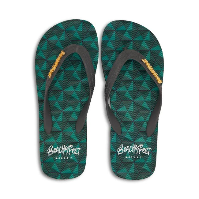 Green - Front - BeachyFeet Mens Geometerico Flip Flops