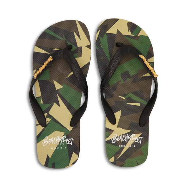 Green - Front - BeachyFeet Mens Costal Camo Flip Flops