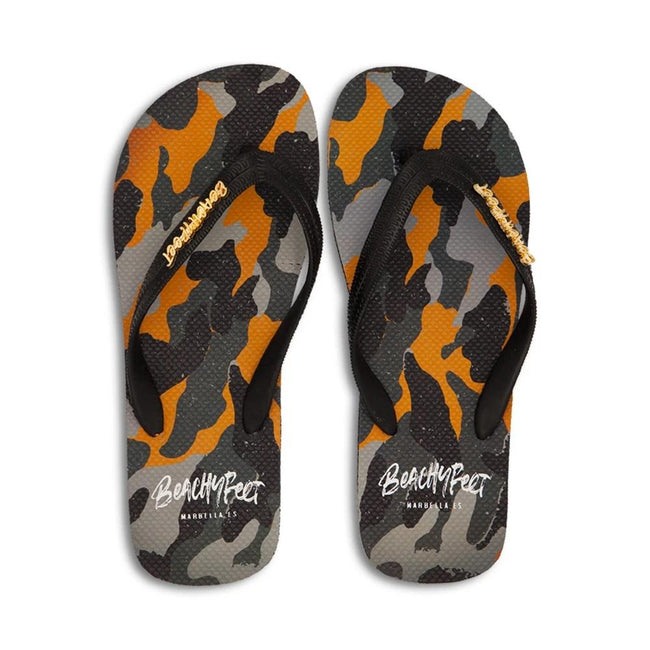 Black-Orange-Gray - Front - BeachyFeet Mens Decadente Flip Flops