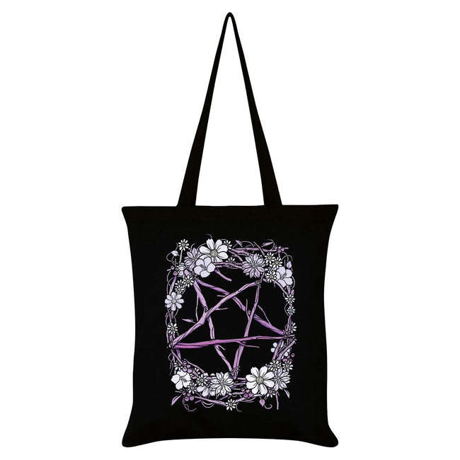 Black-Light Purple - Front - Grindstore Pagan Pentagram Tote Bag