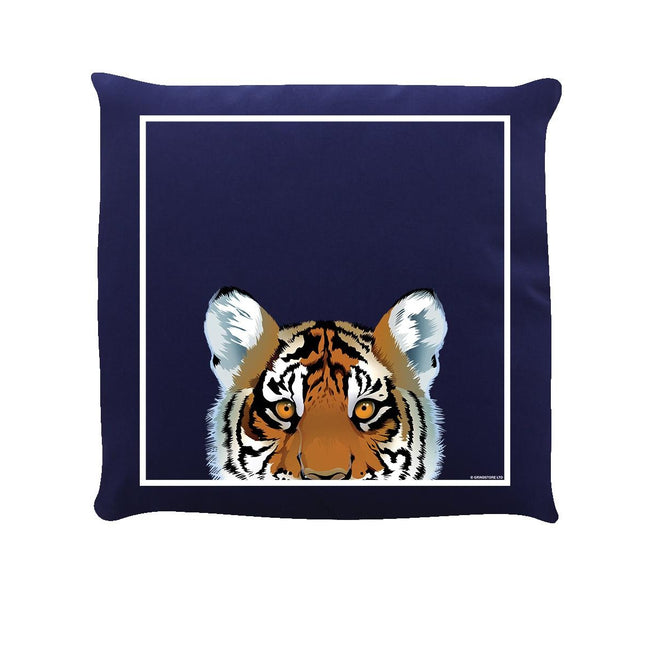 Navy-White-Brown - Front - Inquisitive Creatures Tiger Throw Pillow