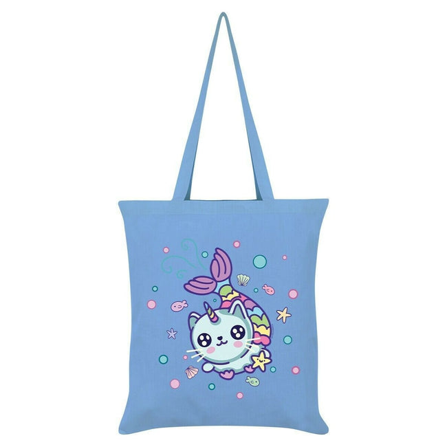 Sky Blue - Front - Grindstore Mermaid Kitten Kawaii Tote Bag