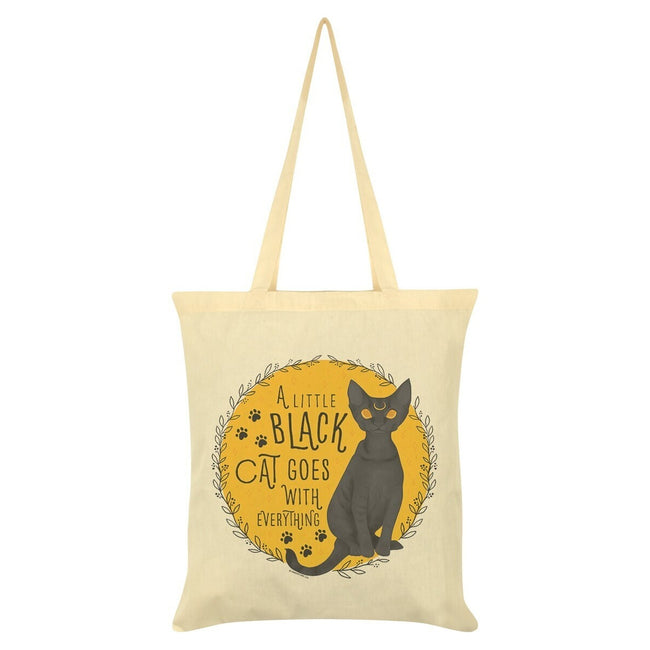 Cream-Black-Yellow - Front - Grindstore A Little Black Cat Goes With Everything Tote Bag