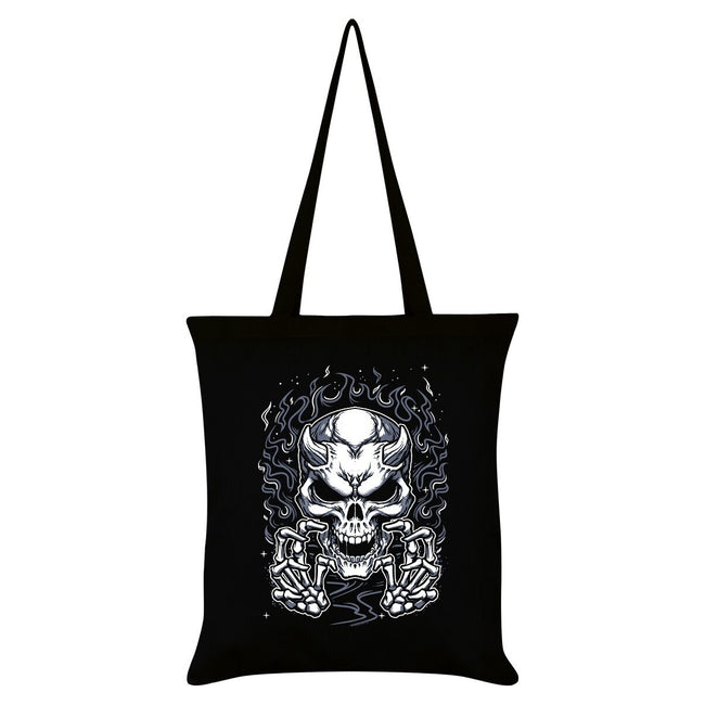 Black-White - Front - Grindstore Devil Fire Skeleton Tote Bag