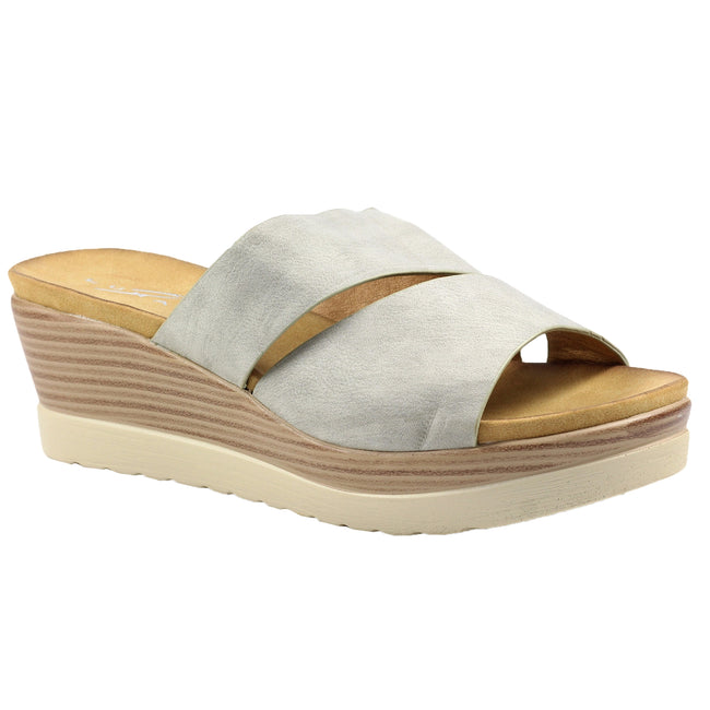 Gray - Front - Lunar Womens-Ladies Mandy Wedge Sandals
