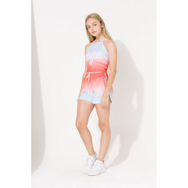 Blue-Pink - Back - Hype Girls Spring Sky Fade Script Running Shorts