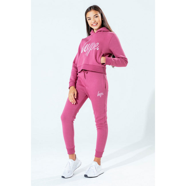 Mauve - Back - Hype Childrens-Kids Script Crop Hoodie