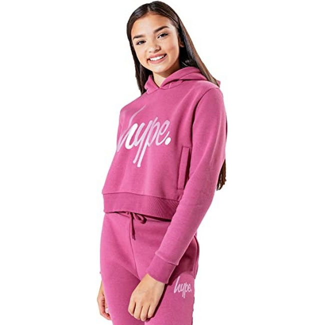 Mauve - Front - Hype Childrens-Kids Script Crop Hoodie