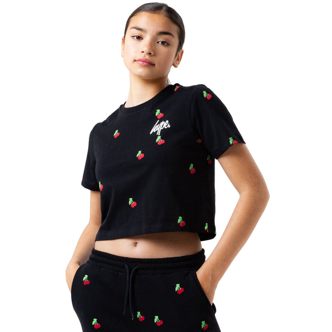 Black - Front - Hype Girls Cherry Crop T-Shirt