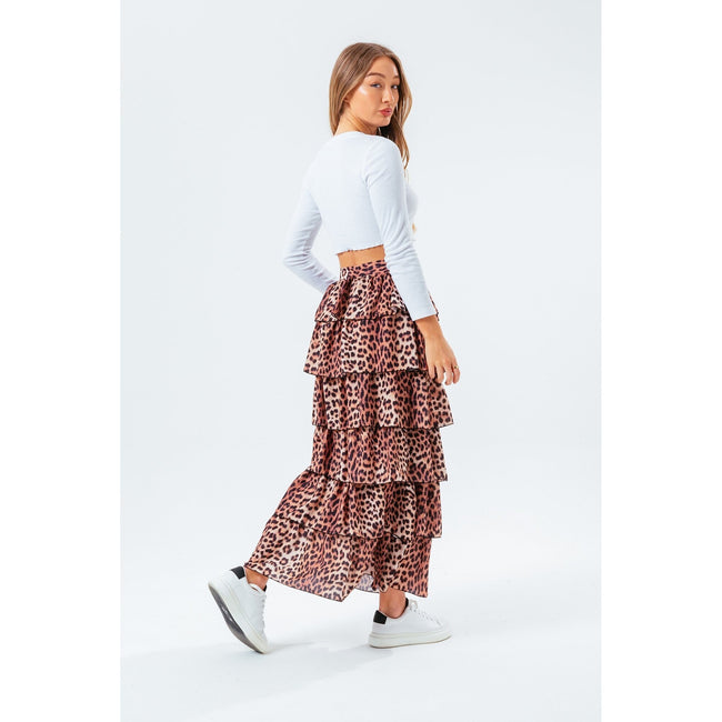 Brown-Black - Side - Hype Womens-Ladies Leopard Skirt