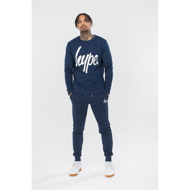 Navy-White - Back - Hype Mens Script Lightweight Sweatshirt
