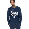 Navy-White - Front - Hype Mens Script Lightweight Sweatshirt