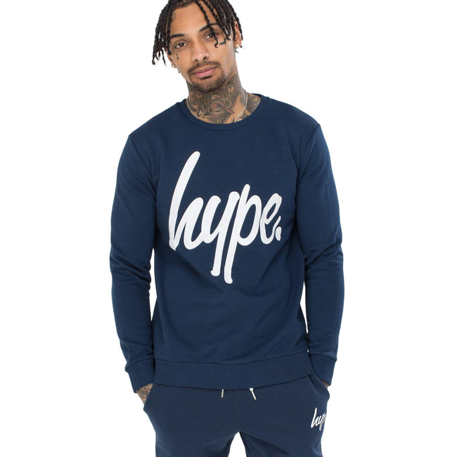 Navy-White - Front - Hype Mens Script Lightweight Sweatshirt