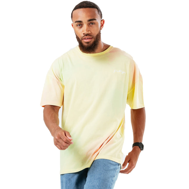 Light Yellow-Pale Pink - Front - Hype Mens Candy Tie Dye Oversized T-Shirt