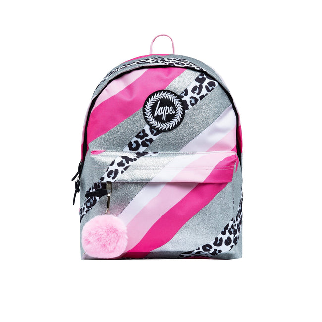 Gray-Pink-Black - Front - Hype Glitter Wave Leopard Knapsack